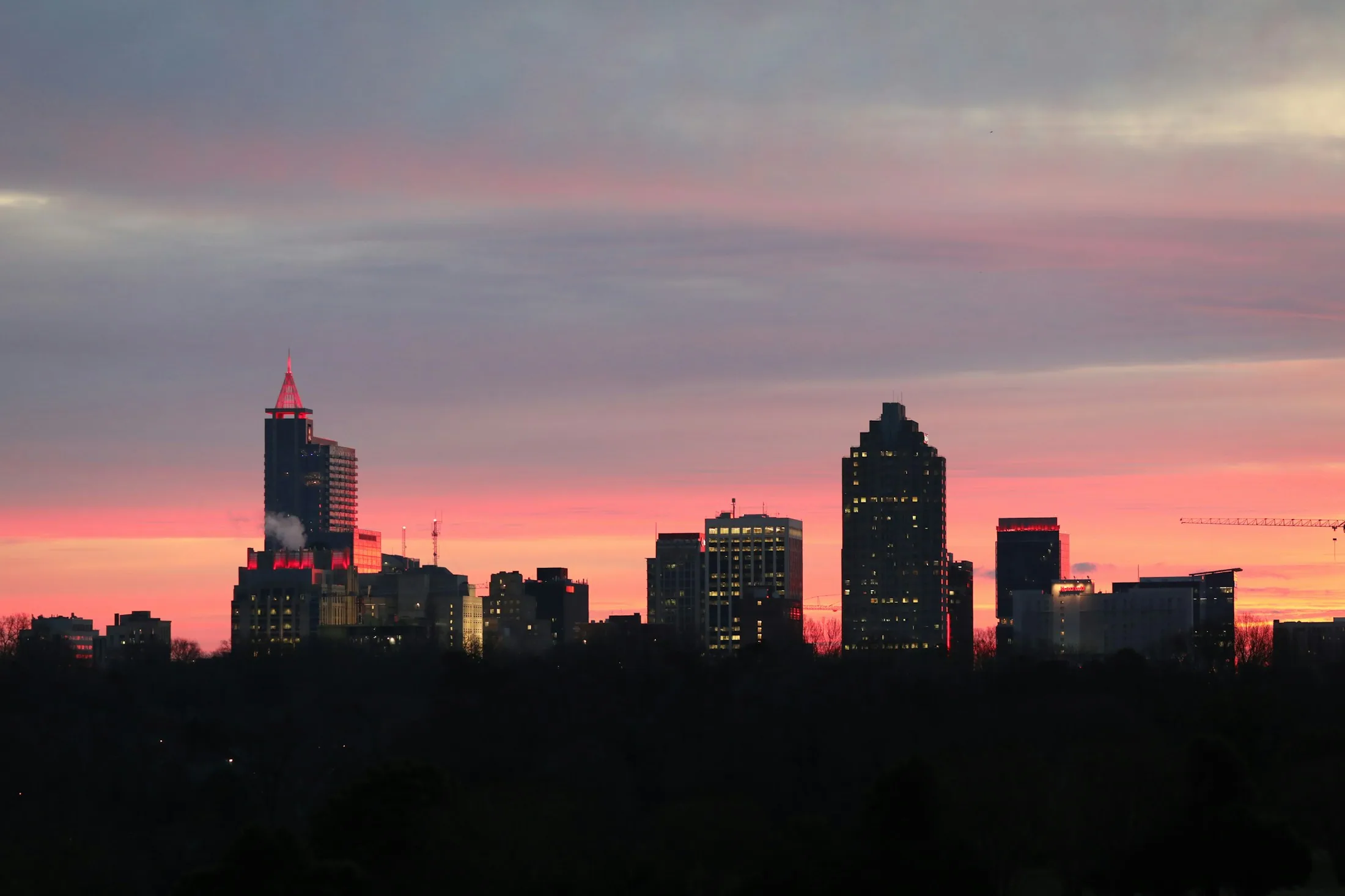 Downtown Raleigh skyline at sunset
